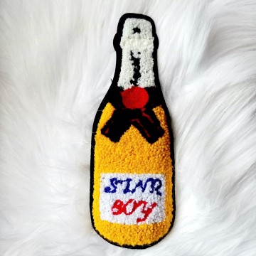 Champagne Bubbles Fles Badstof Embleem