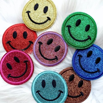 Smiley Emoji Embleem Goud Glitter